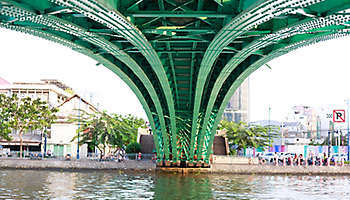 Abstract steel construction from under the bridge