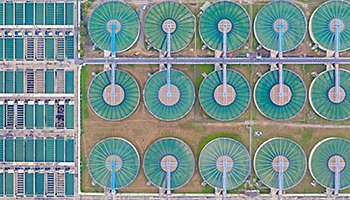Aerial water treatment plant tank