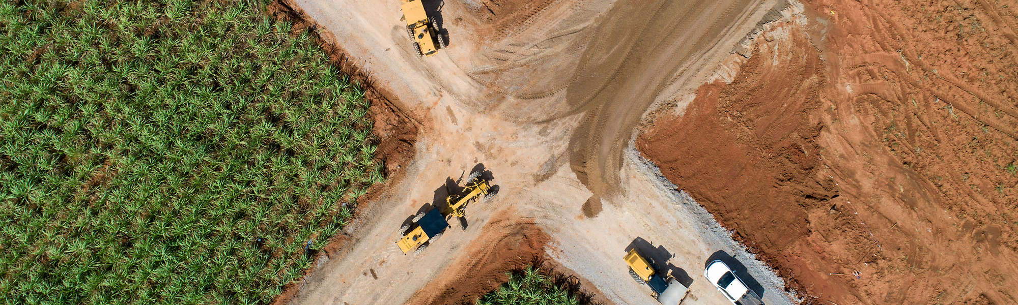 Aerial view road construction site machine Thailand