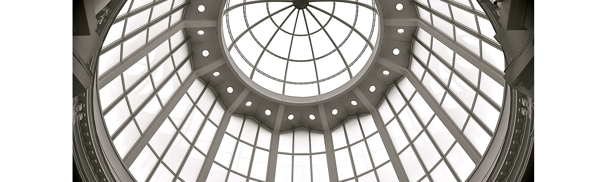 Domed glass roof