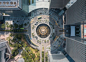 Top view of the Fountain of Wealth as the largest fountain in the world at Singapore