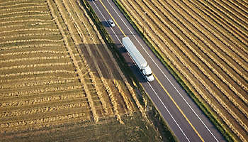 18 wheeler semi truck aerial view