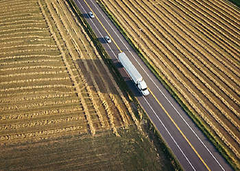 18 wheeler semi truck aerial view