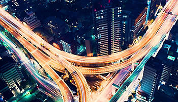 Aerial night highway Tokyo