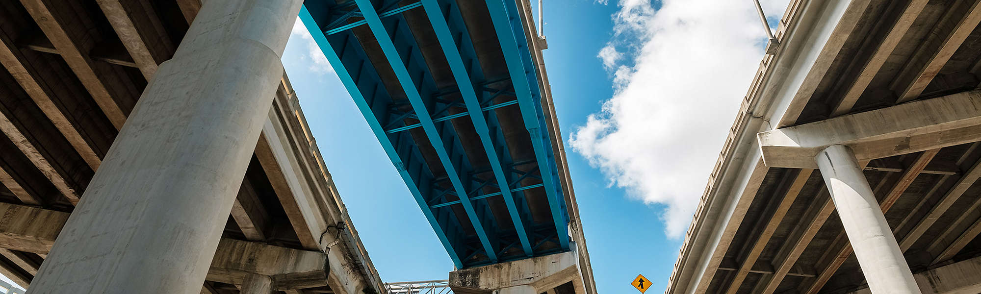 Skyward view of Interstate 95 running along downtown Miami.