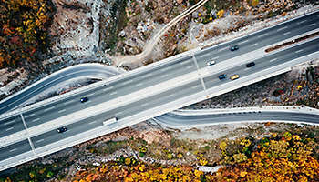Aerial view of traffic on a highway