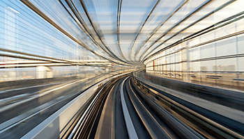 Motion blur of train moving inside tunnel in Tokyo, Japan