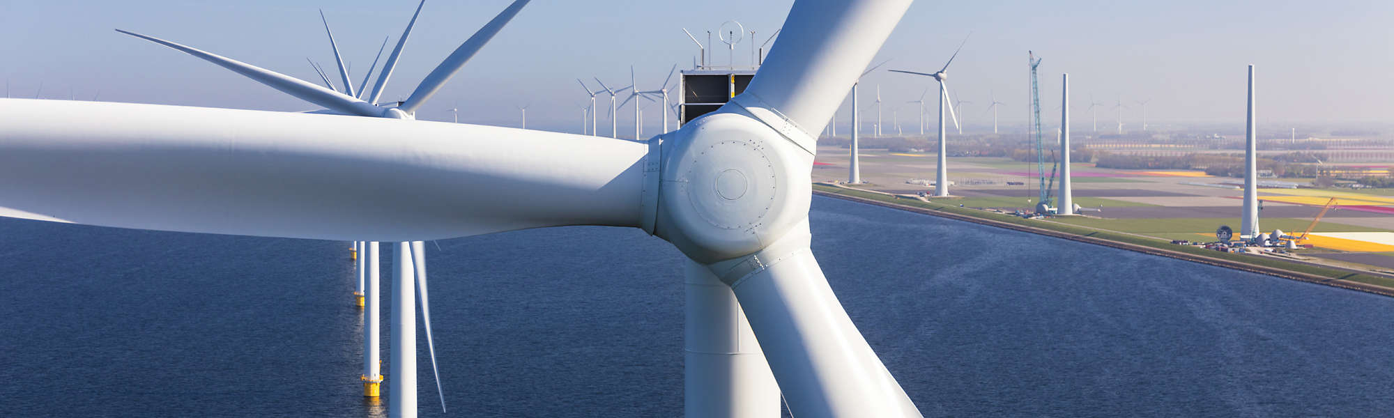 Aerial wind turbines sea Netherlands