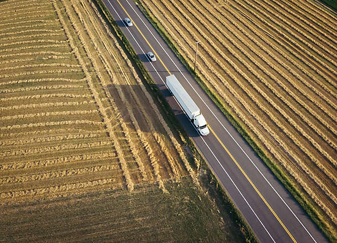 18 wheeler semi truck aerial view