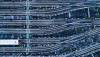 Aerial view of railroad tracks